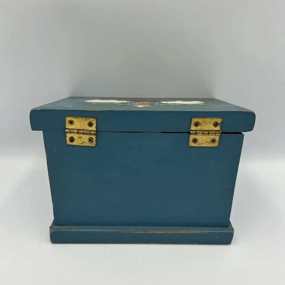 Vintage Wooden Recipe Hinged File Box Kitchen Farmhouse Cottagecore Pigs